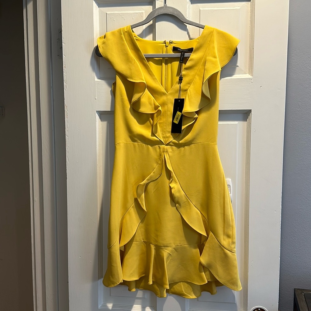 Yellow ruffled BCBG dress. NWT
